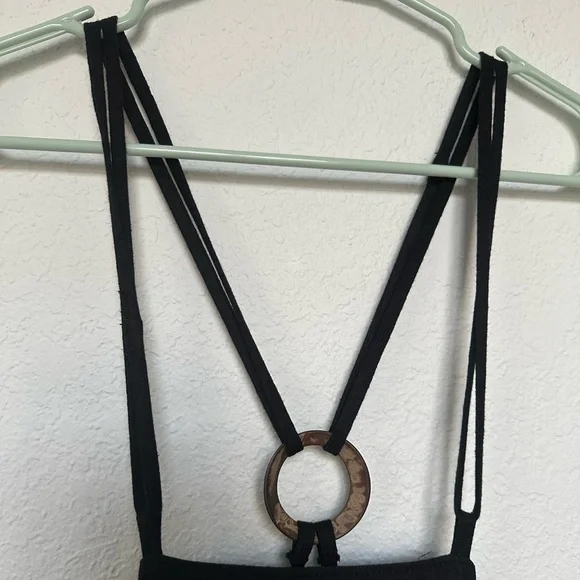 Anthropologie Midi Black Strappy Modern Pinafore Cotton Blend Apron Dress Size 8 - Picture 9 of 15